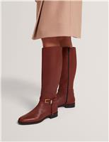 Leather Riding Buckle Flat Knee High Boots