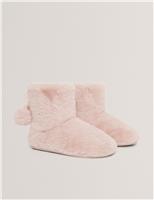 Faux Fur Pom Pom Round Toe Slipper Boots