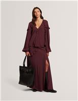 V-Neck Frill Detail Blouson Sleeve Blouse