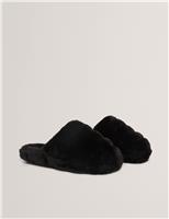 Faux Fur Round Toe Mule Slippers