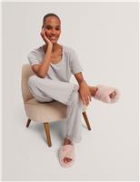 Faux Fur Crossover Open Toe Slippers