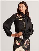 Floral Scarf Neck Blouson Sleeve Blouse