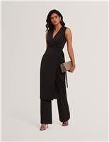 Tailored V-Neck Midi Wrap Dress
