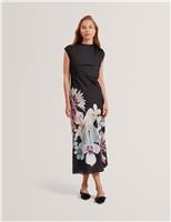 Floral Draped Neck Midi Bodycon Dress