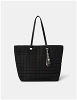 Quilted Shoulder Tote Bag with Charm