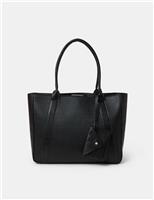 Faux Leather Contrast Handle Laptop Tote Bag