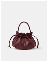Faux Leather Ruched Drawstring Grab Bag