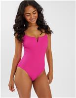 Textured Belted Square Neck Swimsuit