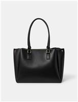 Faux Leather Triple Compartment Tote Bag