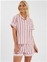 Pure Cotton Seersucker Striped Shortie Set