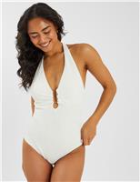 Textured Ring Detail Halterneck Swimsuit