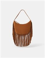 Suede Fringed Scoop Shoulder Bag