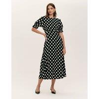 Finery London Polka Dot Midi Tea Dress Black Mix