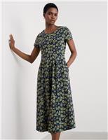 Seasalt Cornwall Cotton Rich Floral Midi Waisted Dress Navy Mix