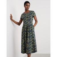 Seasalt Cornwall Cotton Rich Floral Midi Waisted Dress Navy Mix