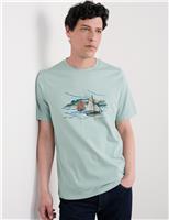 Seasalt Cornwall Pure Cotton Boat Graphic T-Shirt Blue Mix