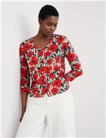 Pure Cotton Floral Striped Relaxed Top