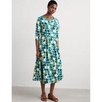 Seasalt Cornwall Cotton Rich Spot Print Midi Waisted Dress Teal Mix