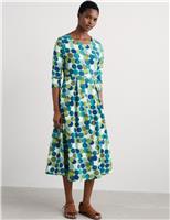 Cotton Rich Spot Print Midi Waisted Dress