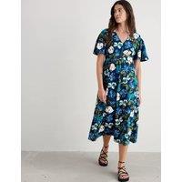 Seasalt Cornwall Pure Cotton Floral Midi Waisted Dress Navy Mix