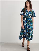 Pure Cotton Floral Midi Waisted Dress