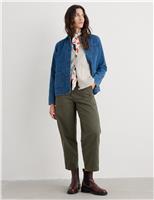 Seasalt Cornwall Pure Cotton Barrel Leg Cropped Trousers Green