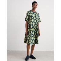 Seasalt Cornwall Pure Cotton Floral Knee Length T-Shirt Dress Green Mix