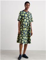 Seasalt Cornwall Pure Cotton Floral Knee Length T-Shirt Dress Green Mix