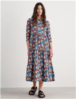 Seasalt Cornwall Pure Cotton Floral Midaxi Tiered Dress Blue Mix