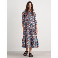 Seasalt Cornwall Pure Cotton Floral Midaxi Tiered Dress Blue Mix