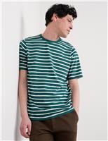 Seasalt Cornwall Pure Cotton Striped Crew Neck T-Shirt Teal Mix