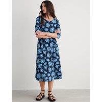 Seasalt Cornwall Cotton Rich Floral Midi Waisted Dress Blue Mix