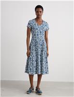 Cotton Rich Floral V-Neck Midi Skater Dress