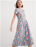 Cotton Rich Jersey Floral Midi Waisted Dress