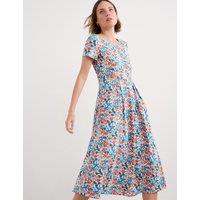Seasalt Cornwall Cotton Rich Jersey Floral Midi Waisted Dress Multi