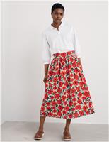 Pure Cotton Floral Midi A-Line Skirt