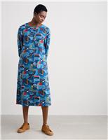 Linen Rich Geometric Midi Shift Dress