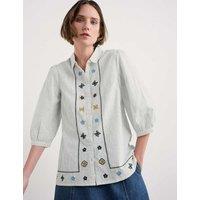 Seasalt Cornwall Pure Cotton Embroidered Collared Blouse White Mix