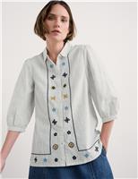 Seasalt Cornwall Pure Cotton Embroidered Collared Blouse White Mix