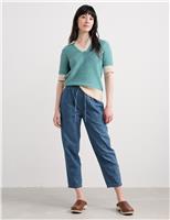 Seasalt Cornwall Pure Cotton Textured Collared Knitted Top Teal