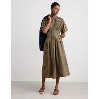 Seasalt Cornwall Pure Cotton Striped Midaxi Shirt Dress Brown Mix