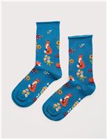 Fox & Floral Ankle High Socks