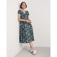 Seasalt Cornwall Pure Cotton Geometric V-Neck Midi Tea Dress Teal Mix