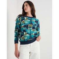 Seasalt Cornwall Pure Cotton Printed Crew Neck Sweatshirt Teal Mix