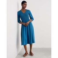 Seasalt Cornwall Cotton Rich V-Neck Midi Shirred Dress Blue