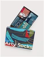 4pk Seaside Design Cotton Rich Socks Gift Box