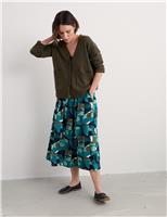 Pure Cotton Printed Midi A-Line Skirt