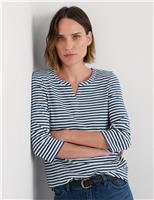 Pure Cotton Striped Notch Neck Top