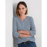 Pure Cotton Striped Notch Neck Top
