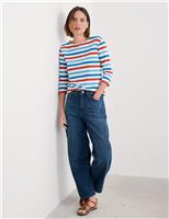Pure Cotton Striped Crew Neck Top